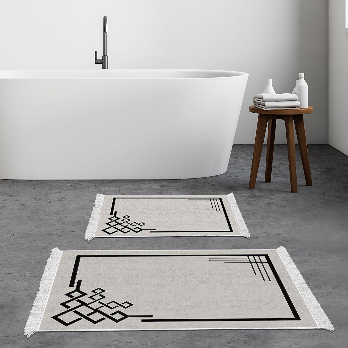 Dekoreko Kaymaz Taban Djt 2 Li Banyo Paspas Takımı Yıldız Deri Saçaklı Modern 1919