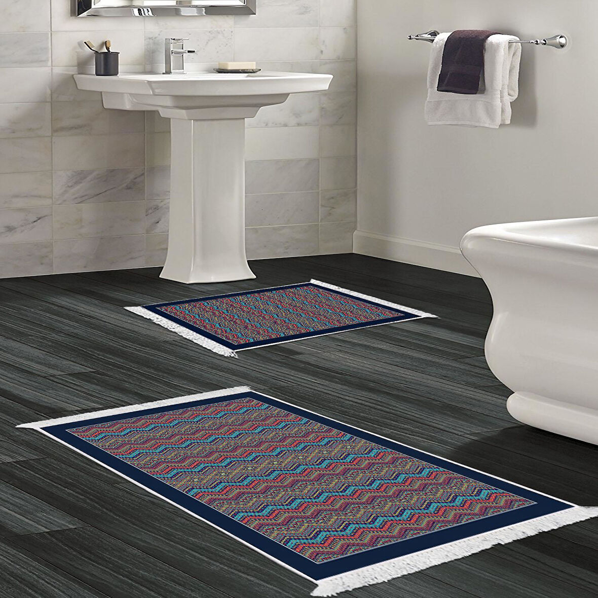Dekoreko Kaymaz Taban Djt 2 Li Banyo Paspas Takımı Yıldız Deri Saçaklı Modern 1935