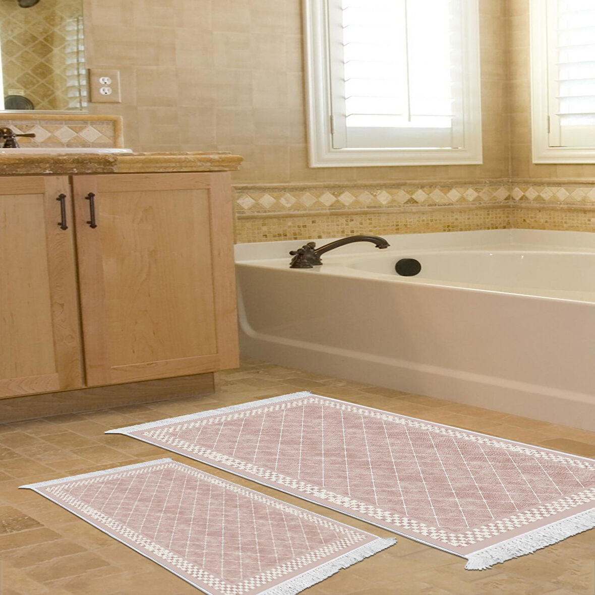 Dekoreko Kaymaz Taban Djt 2 Li Banyo Paspas Takımı Yıldız Deri Saçaklı Modern 603M