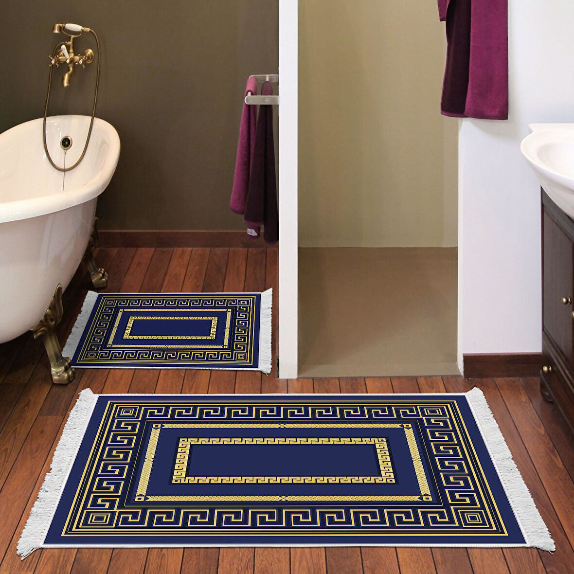 Dekoreko Kaymaz Taban Djt 2 Li Banyo Paspas Takımı Yıldız Deri Saçaklı Modern 651M