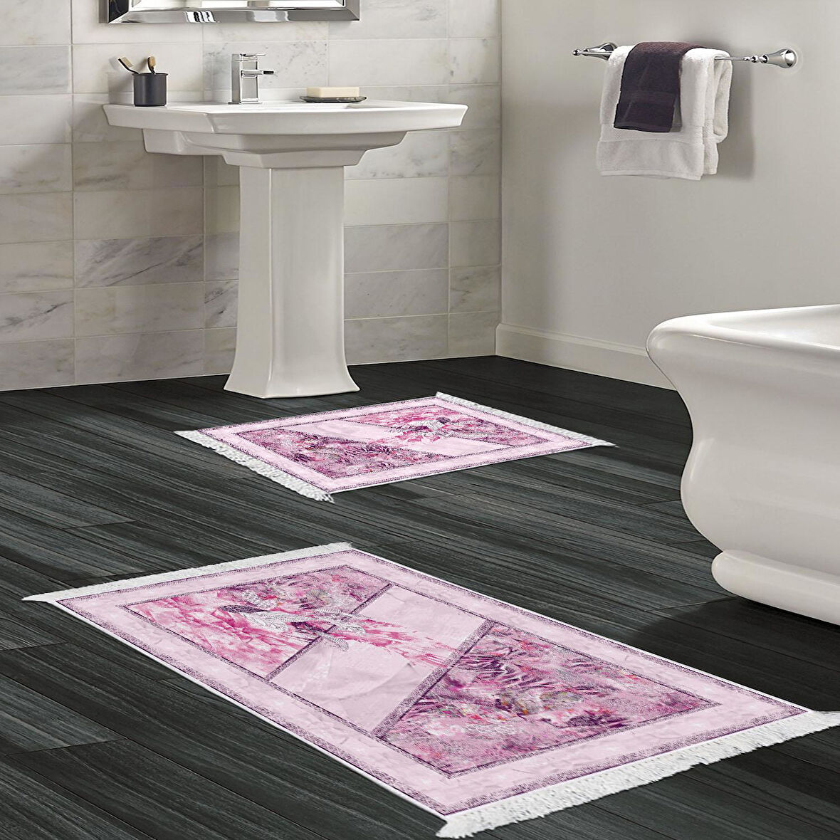 Dekoreko Kaymaz Taban Djt 2 Li Banyo Paspas Takımı Yıldız Deri Saçaklı Modern 729