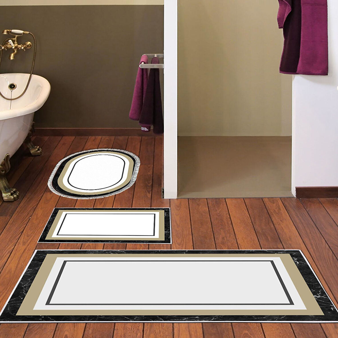 Eko Trend Djt 3 Lü Yıkanabilir Kaymaz Taban Banyo Paspas Seti 673M Bordürlü