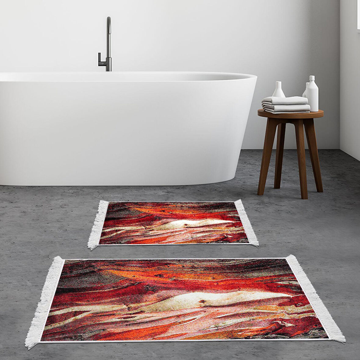 Dekoreko Kaymaz Taban Djt 2 Li Banyo Paspas Takımı Yıldız Deri Saçaklı Modern S5050
