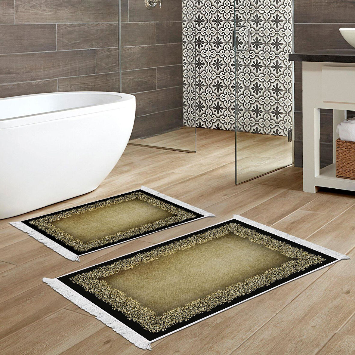 Dekoreko Kaymaz Taban Djt 2 Li Banyo Paspas Takımı Star Pamuk Saçaklı Modern 1674