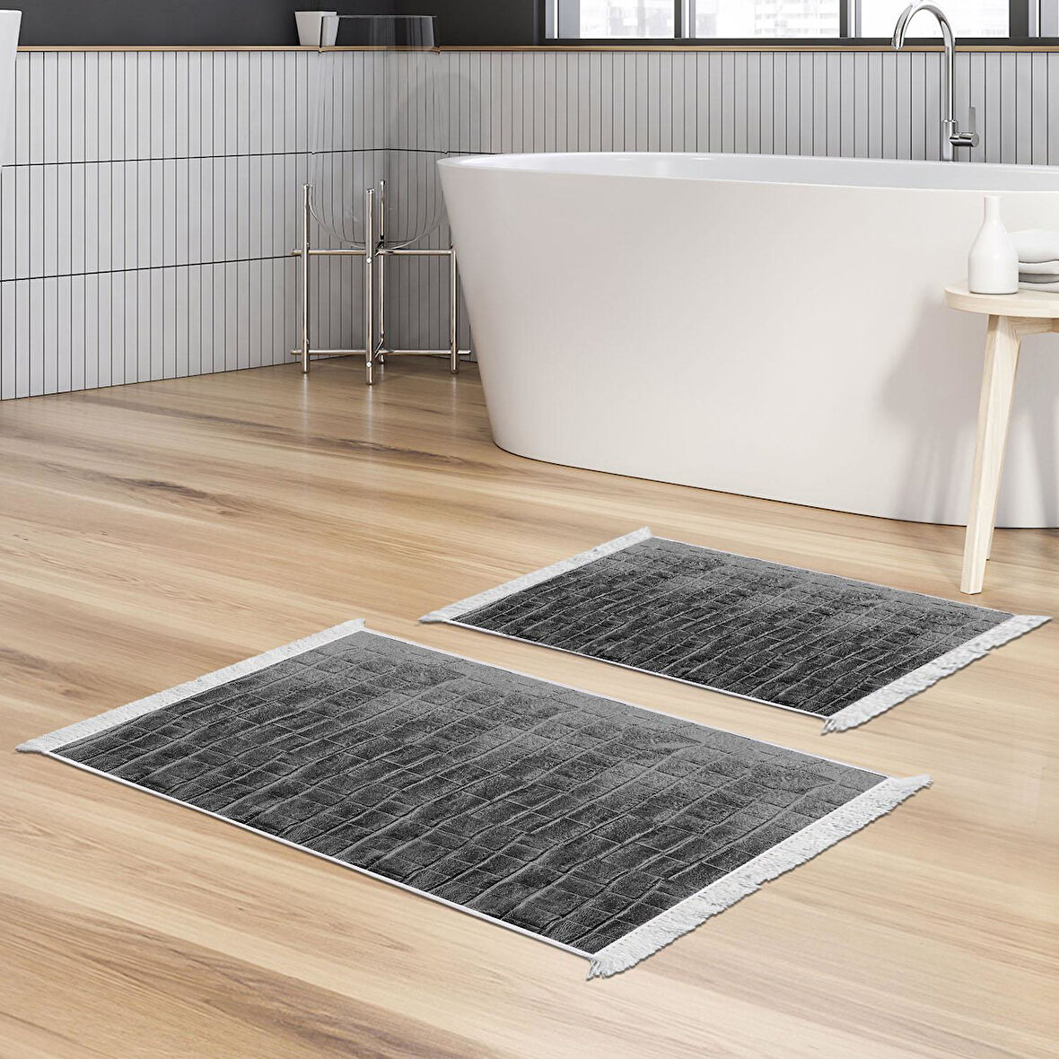 Dekoreko Kaymaz Taban Djt 2 Li Banyo Paspas Takımı Star Pamuk Saçaklı Modern 1911