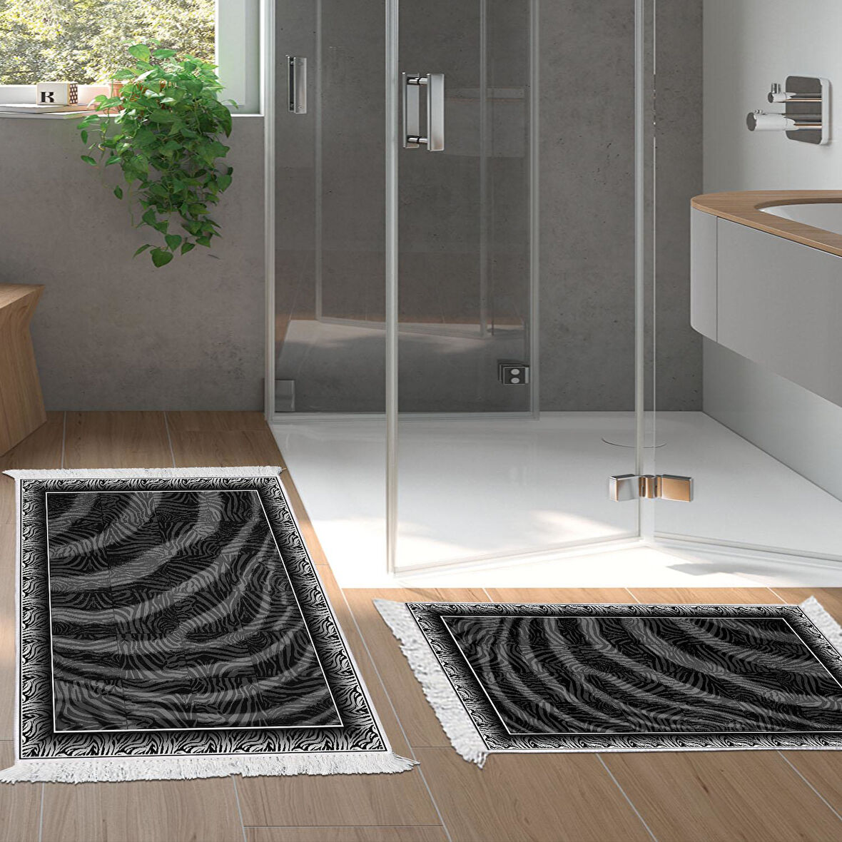 Dekoreko Kaymaz Taban Djt 2 Li Banyo Paspas Takımı Star Pamuk Saçaklı Modern 1912