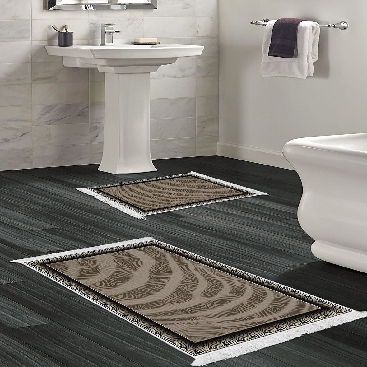Dekoreko Kaymaz Taban Djt 2 Li Banyo Paspas Takımı Star Pamuk Saçaklı Modern 1912