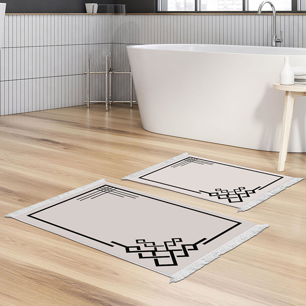 Dekoreko Kaymaz Taban Djt 2 Li Banyo Paspas Takımı Star Pamuk Saçaklı Modern 1919