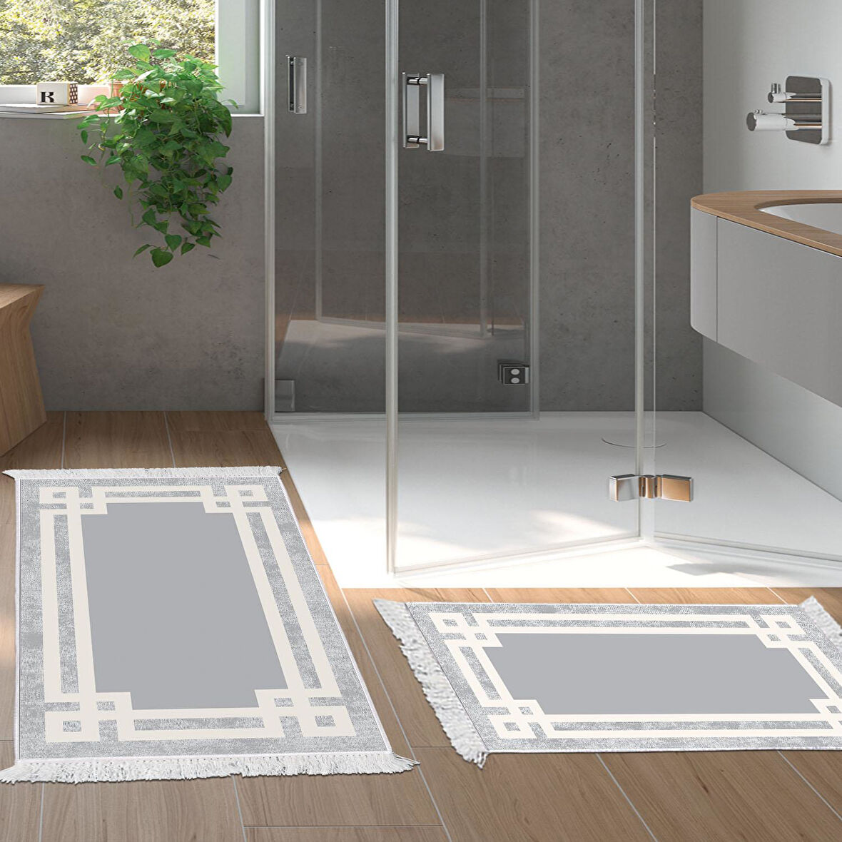 Dekoreko Kaymaz Taban Djt 2 Li Banyo Paspas Takımı Star Pamuk Saçaklı Modern 657M