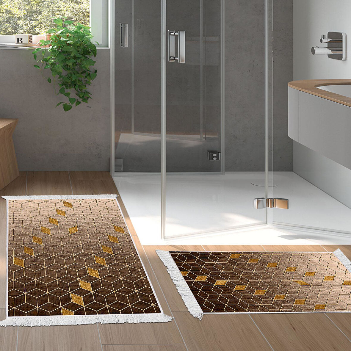 Dekoreko Kaymaz Taban Djt 2 Li Banyo Paspas Takımı Star Pamuk Saçaklı Modern 719