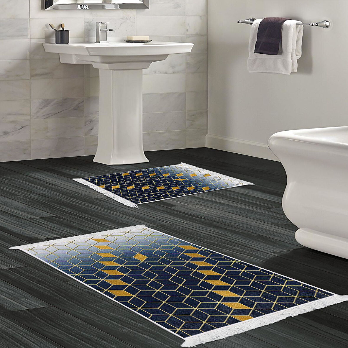 Dekoreko Kaymaz Taban Djt 2 Li Banyo Paspas Takımı Star Pamuk Saçaklı Modern 719