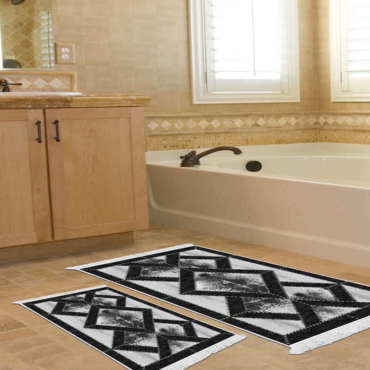 Dekoreko Kaymaz Taban Djt 2 Li Banyo Paspas Takımı Star Pamuk Saçaklı Modern 722