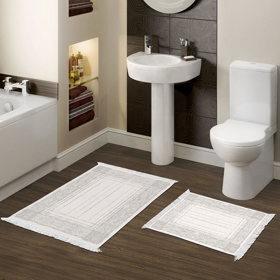 Dekoreko Kaymaz Taban Djt 2 Li Banyo Paspas Takımı Star Pamuk Saçaklı Modern M5076