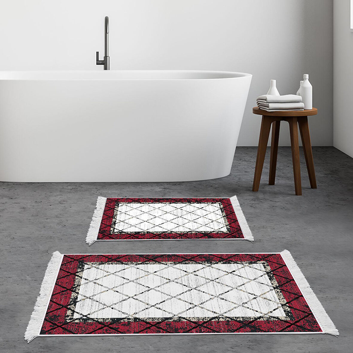 Dekoreko Kaymaz Taban Djt 2 Li Banyo Paspas Takımı Star Pamuk Saçaklı Modern M5129