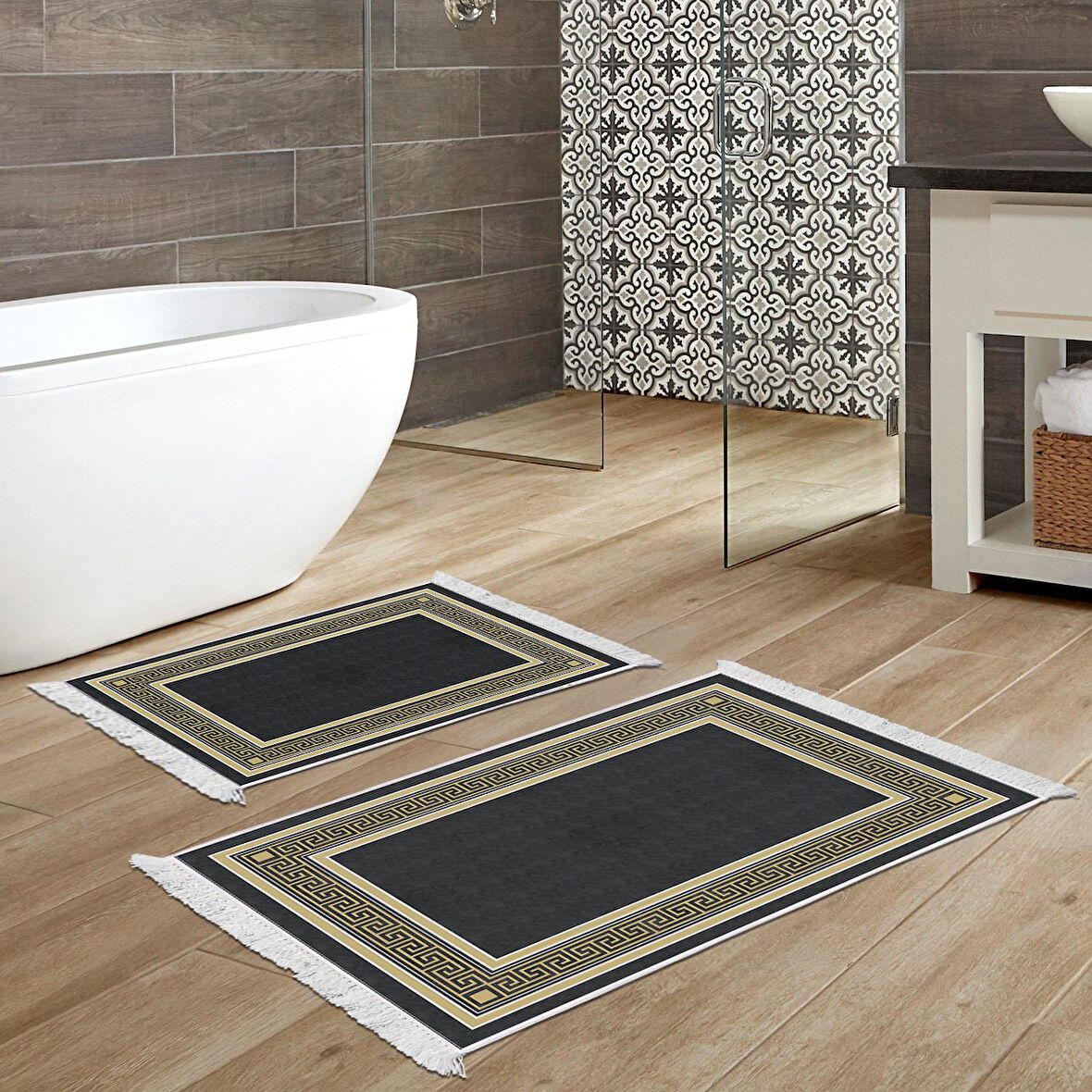 Dekoreko Kaymaz Taban Djt 2 Li Banyo Paspas Takımı Star Pamuk Saçaklı Modern M5140