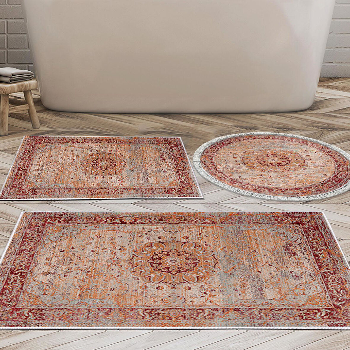 Eko Trend Djt 3 Lü Yıkanabilir Kaymaz Taban Banyo Paspas Seti P1356 Vintage