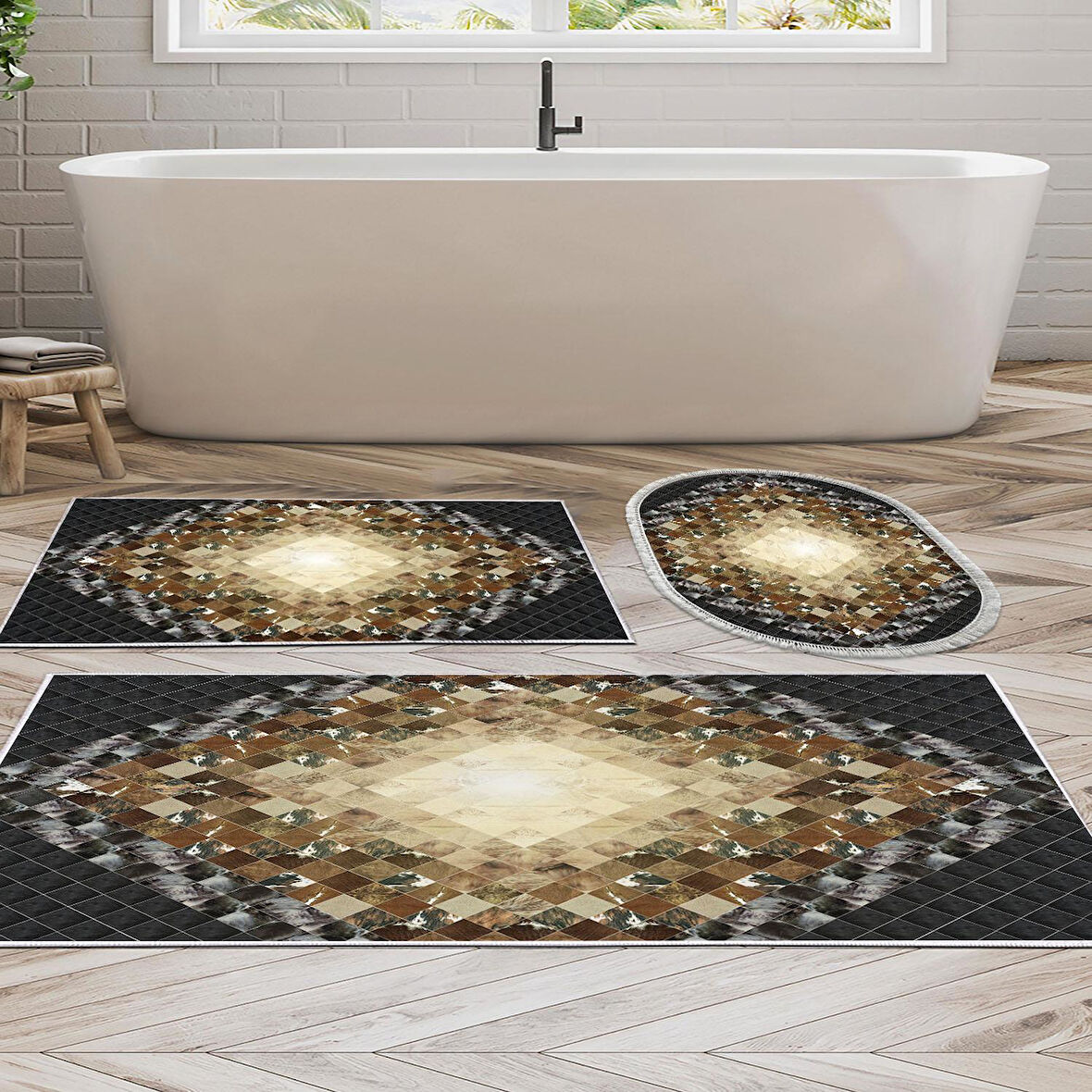 Eko Trend Djt 3 Lü Yıkanabilir Kaymaz Taban Banyo Paspas Seti 759 Patchwork