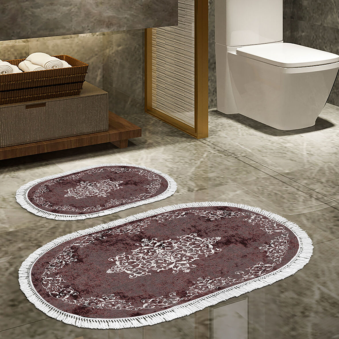 Eko Trend Djt 2 Li Yıkanabilir Kaymaz Taban Oval Banyo Paspas Klozet Takımı 616 Klasik