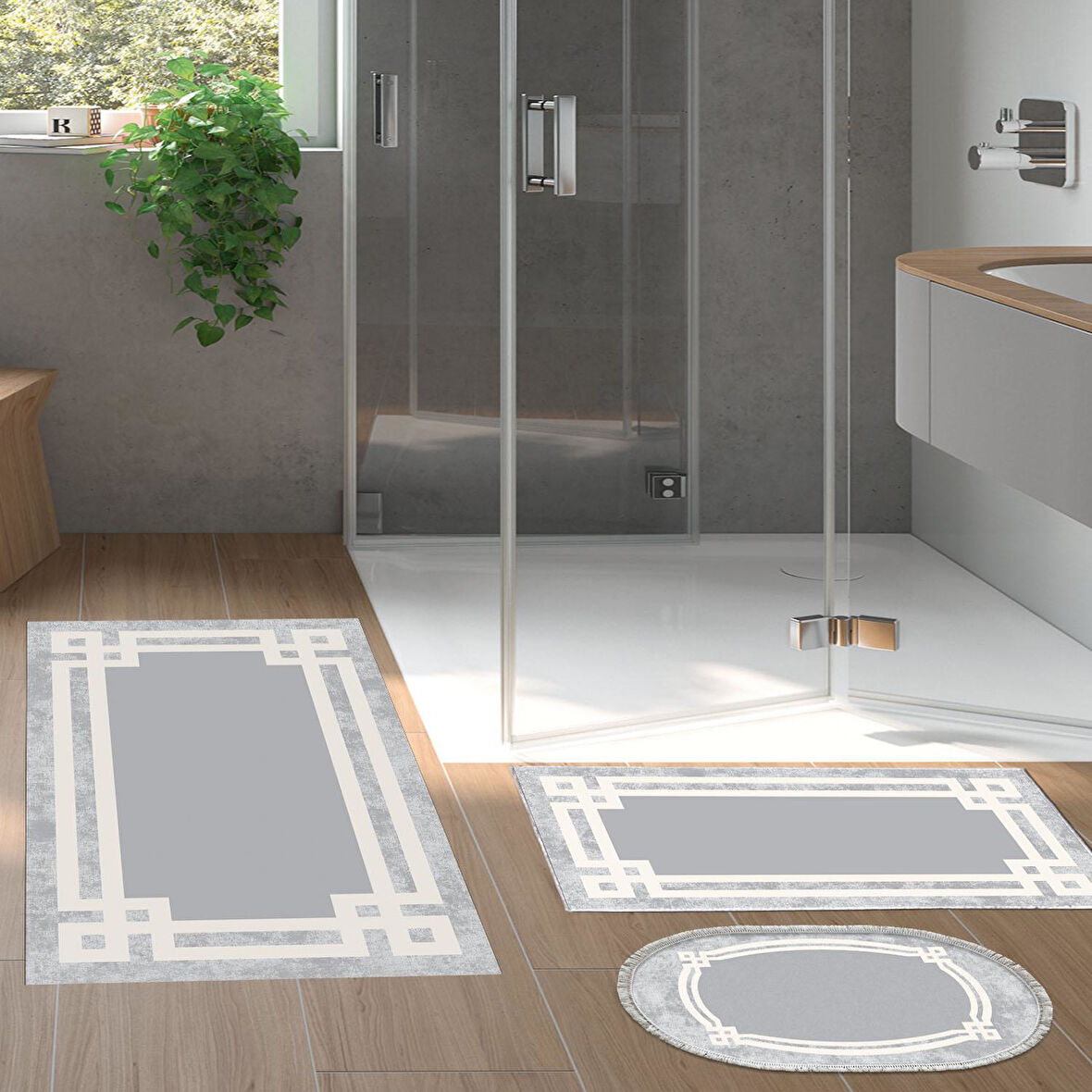 Eko Trend Djt 3 Lü Yıkanabilir Kaymaz Taban Banyo Paspas Seti 657M Modern