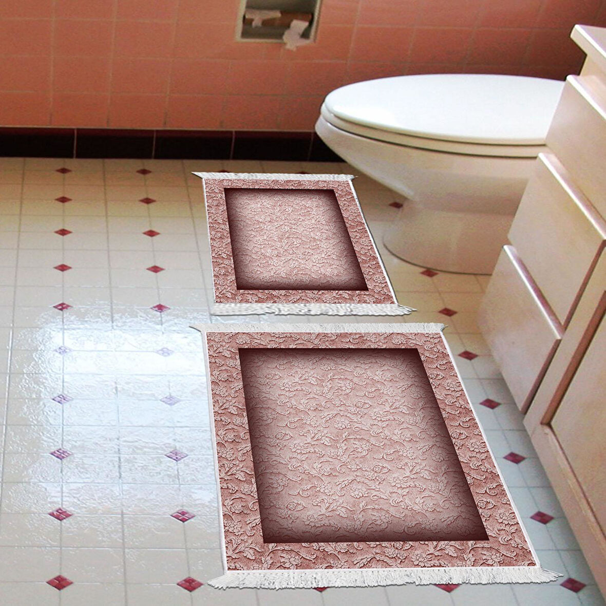 Eko Trend Djt 2 Li Yıkanabilir Kaymaz Taban Banyo Paspas Klozet Takımı 767 Bordürlü