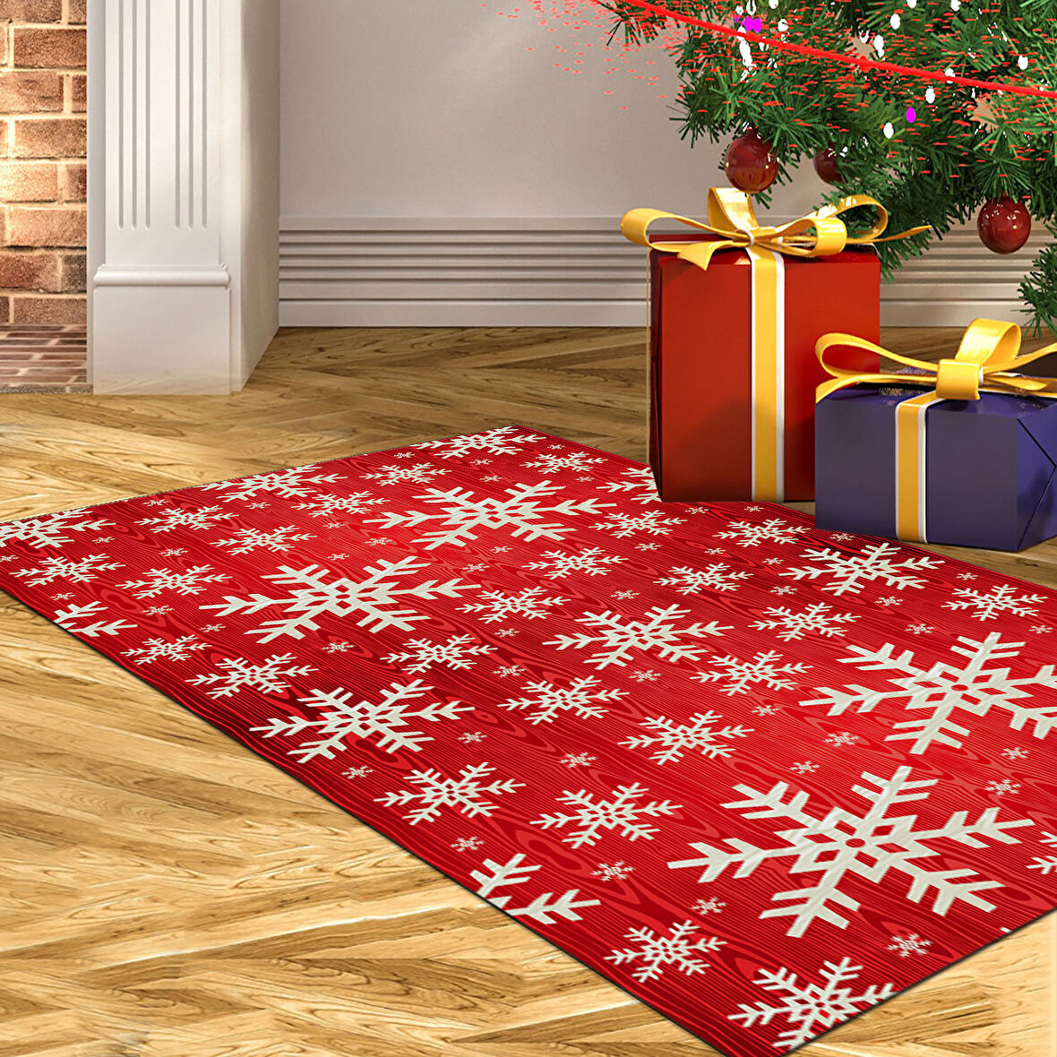 Alanur Home Yılbaşına Özel Pamuk Dijital Yıkanabilir Halı Chr11M