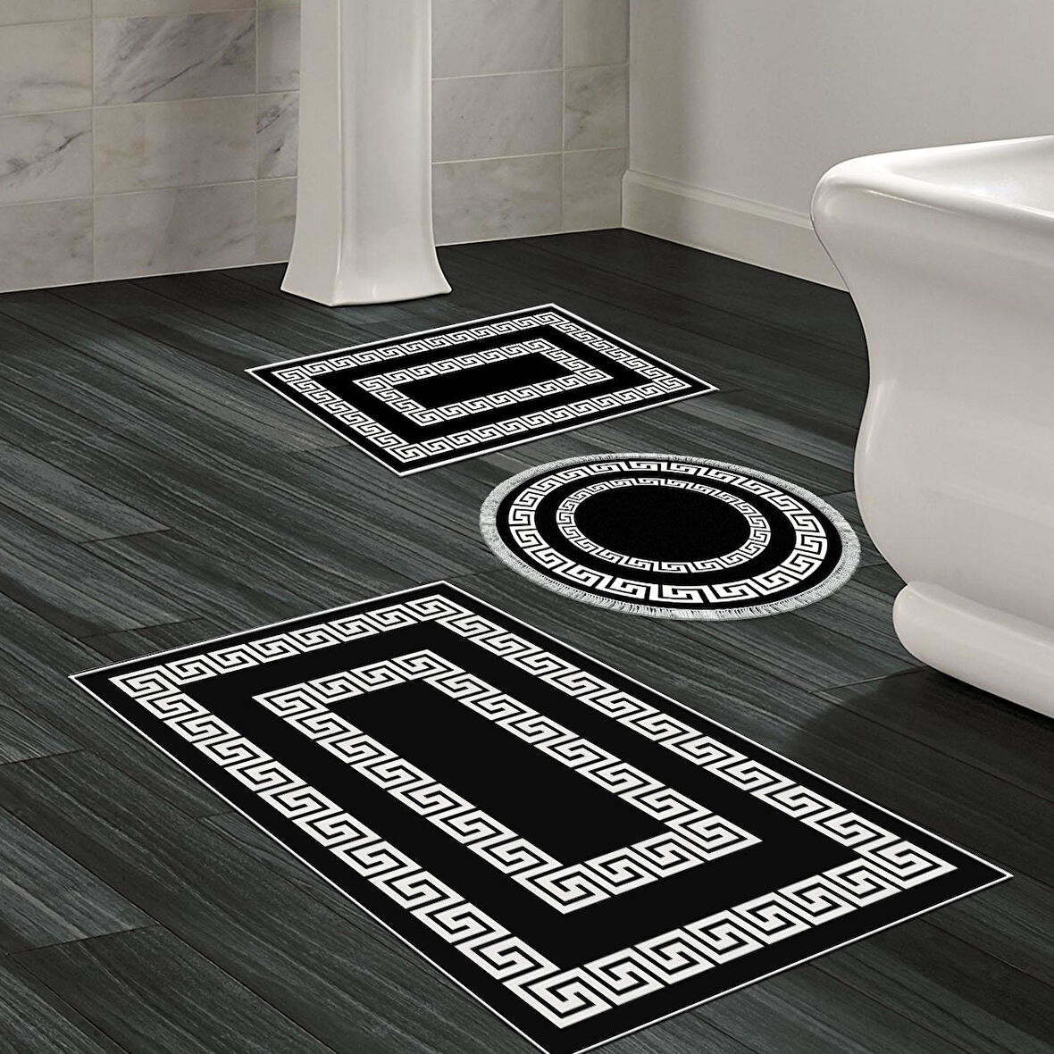 Dekoreko Kaymaz Taban Djt 3 Lü Banyo Paspas Takımı Star Pamuk Karışık Modern 650M