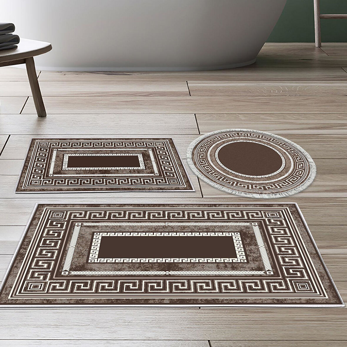 Dekoreko Kaymaz Taban Djt 3 Lü Banyo Paspas Takımı Star Pamuk Karışık Modern 651M