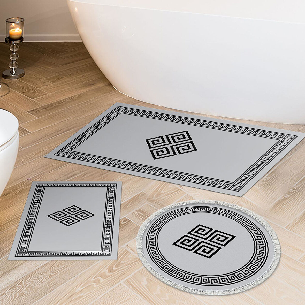 Dekoreko Kaymaz Taban Djt 3 Lü Banyo Paspas Takımı Star Pamuk Karışık Modern 656M