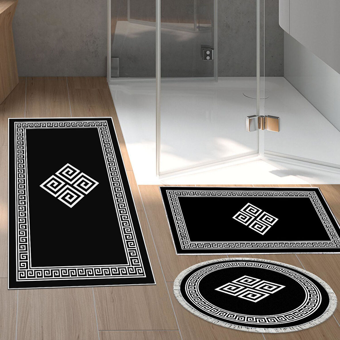 Dekoreko Kaymaz Taban Djt 3 Lü Banyo Paspas Takımı Star Pamuk Karışık Modern 656M