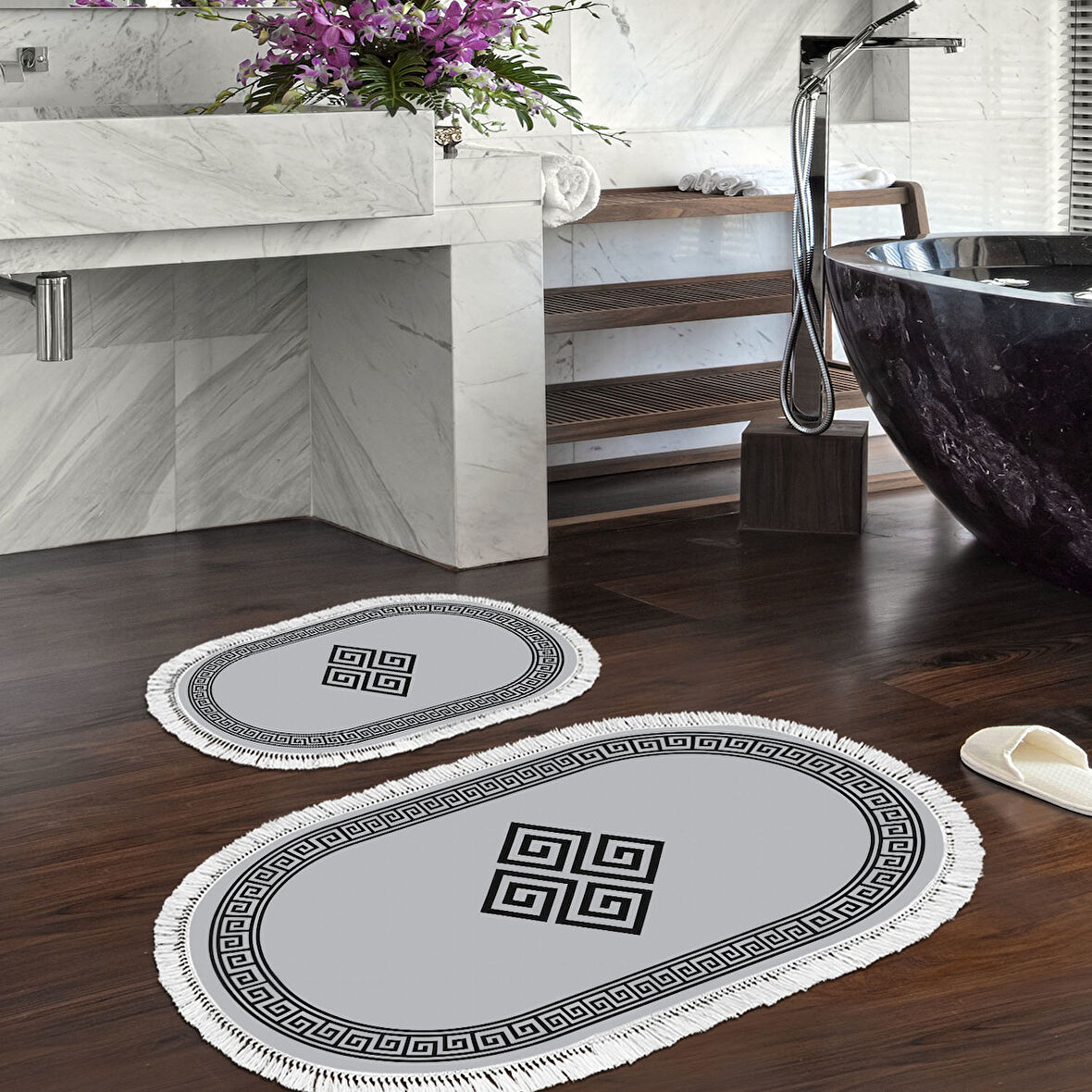 Eko Trend Djt 2 Li Yıkanabilir Kaymaz Taban Oval Banyo Paspas Klozet Takımı 656M Modern