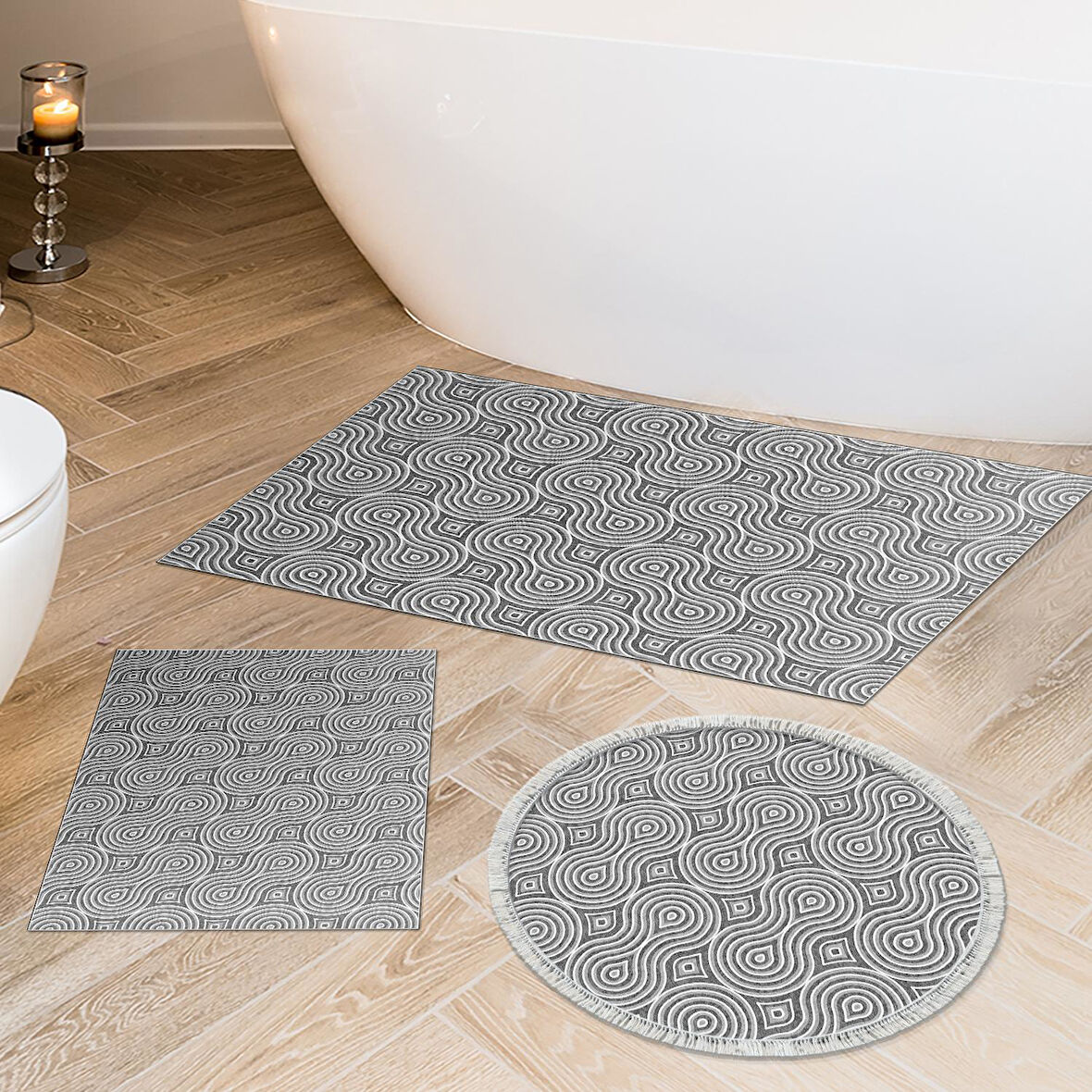 Dekoreko Kaymaz Taban Djt 3 Lü Banyo Paspas Takımı Star Pamuk Karışık Modern 605M