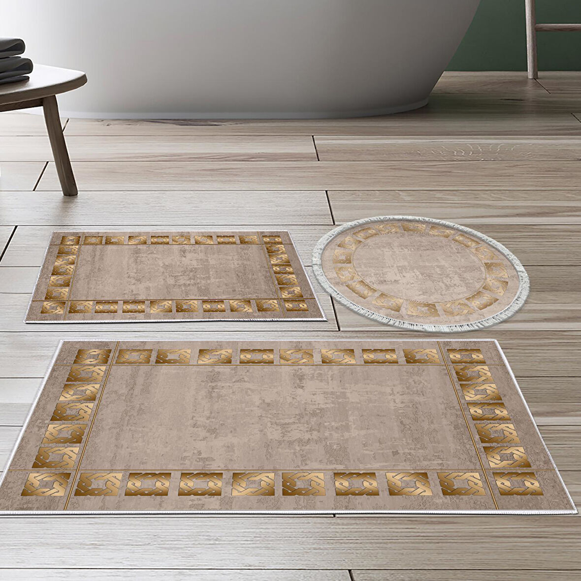 Dekoreko Kaymaz Taban Djt 3 Lü Banyo Paspas Takımı Star Pamuk Karışık Modern 691M