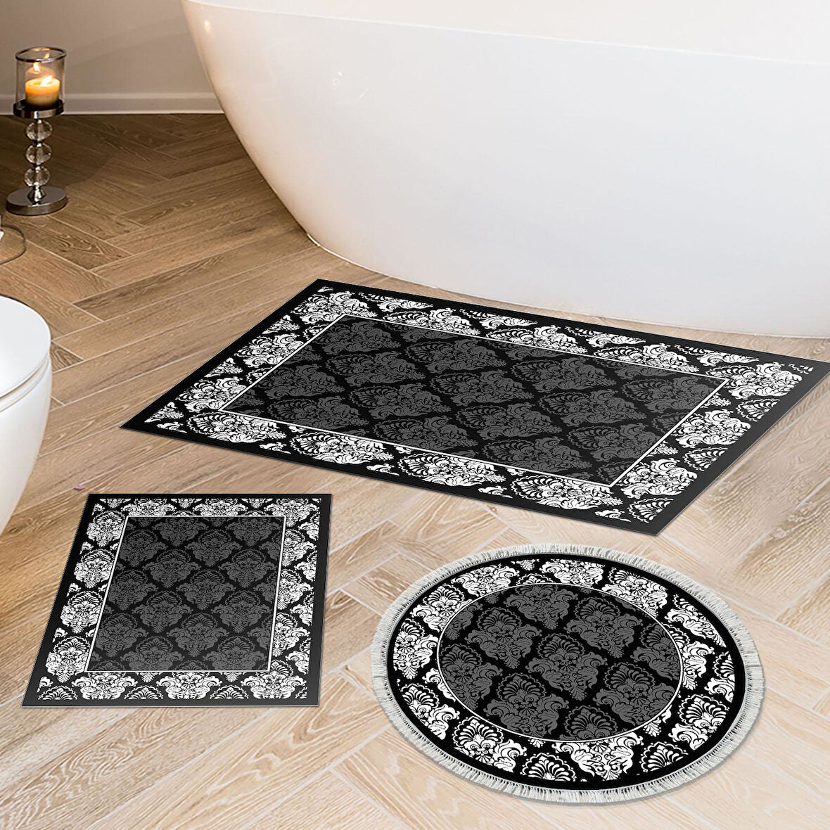 Dekoreko Kaymaz Taban Djt 3 Lü Banyo Paspas Takımı Star Pamuk Karışık Modern 700M