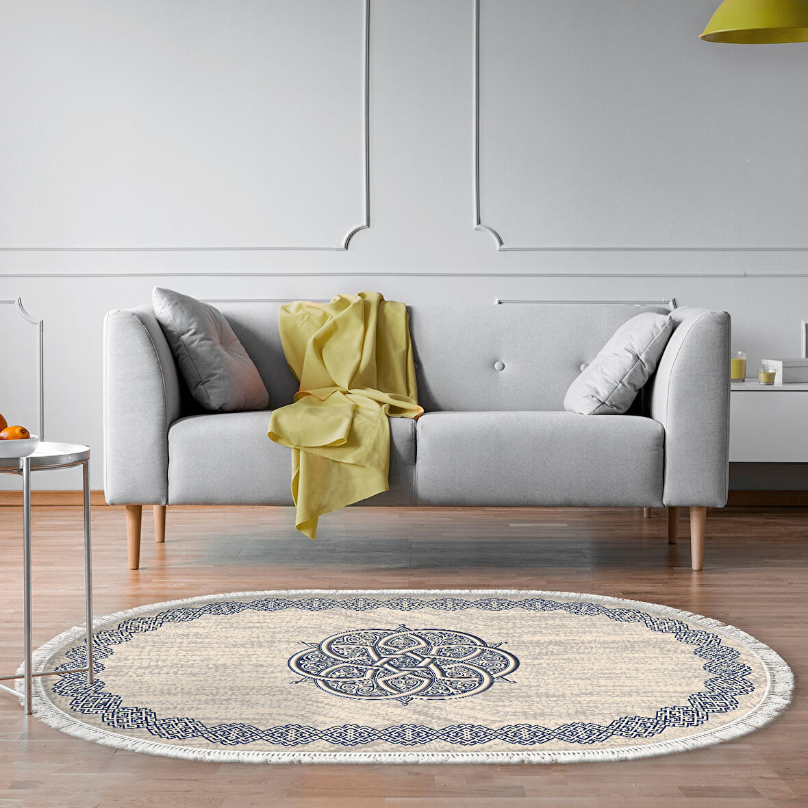 Dekoreko Kaymaz Taban Djt Salon Halısı Star Pamuk Saçaklı Oval Modern 1319