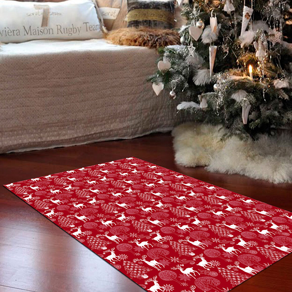 Alanur Home Yılbaşına Özel Pamuk Dijital Yıkanabilir Halı Chr3M