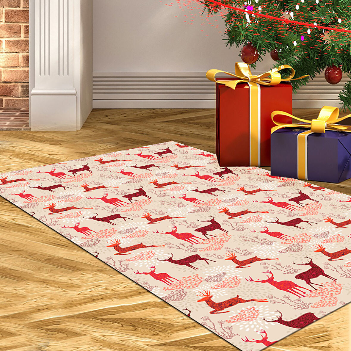 Alanur Home Yılbaşına Özel Keçe Dijital Yıkanabilir Halı Chr4M