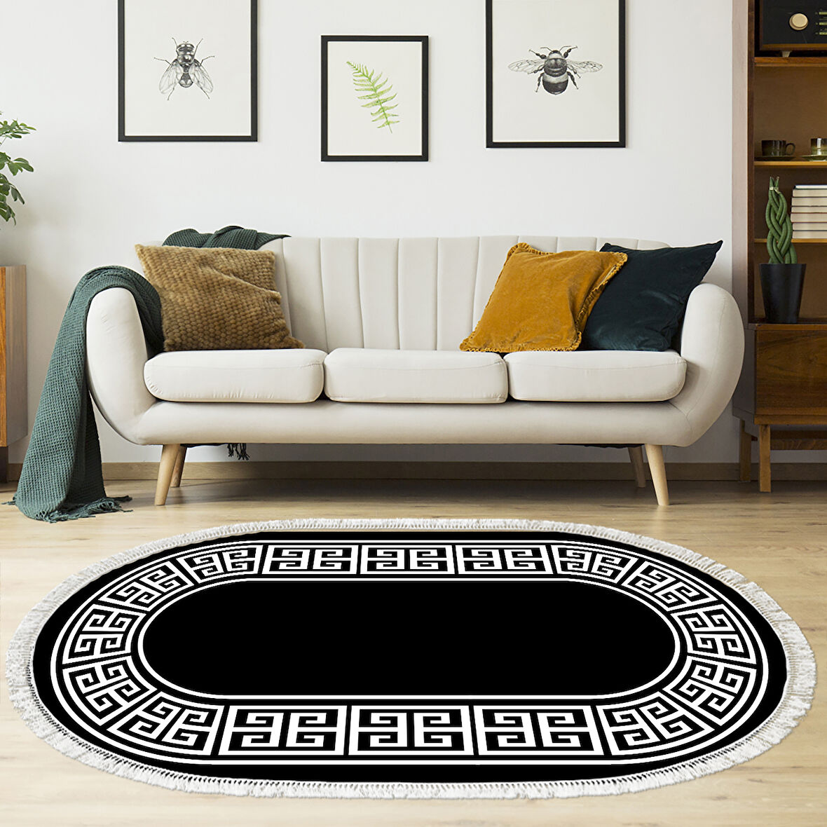 Dekoreko Kaymaz Taban Djt Salon Halısı Trend Saçaklı Oval Modern 608M