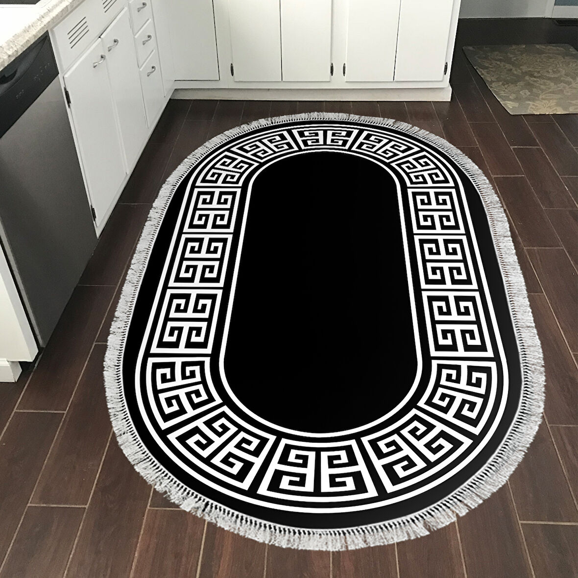 Dekoreko Kaymaz Taban Djt Mutfak Halısı Trend Saçaklı Oval Modern 608M