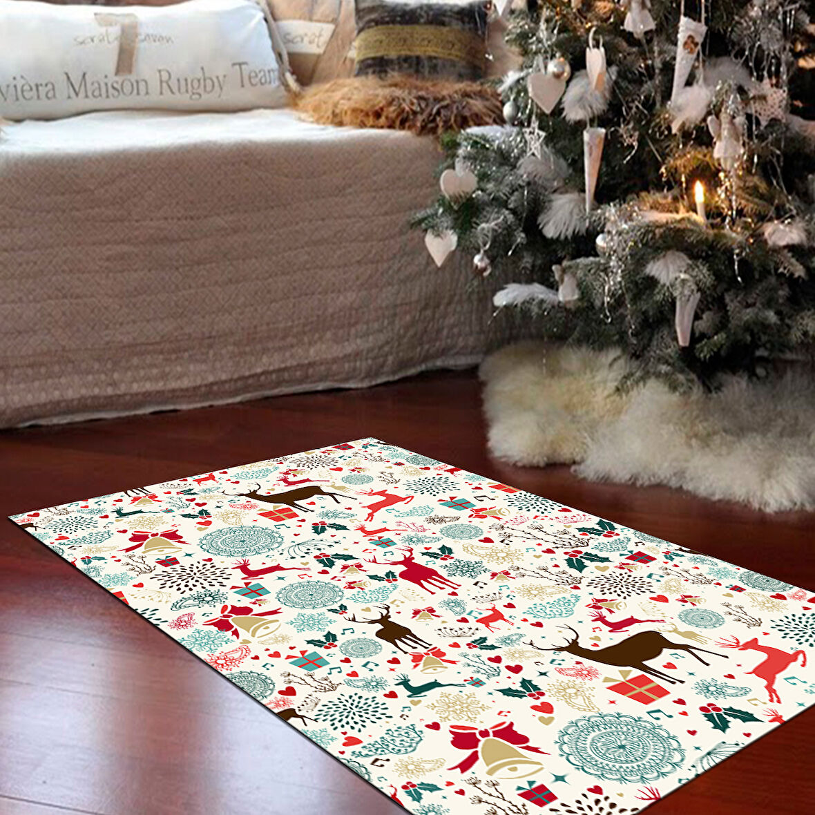 Alanur Home Yılbaşına Özel Keçe Dijital Yıkanabilir Halı Chr13M