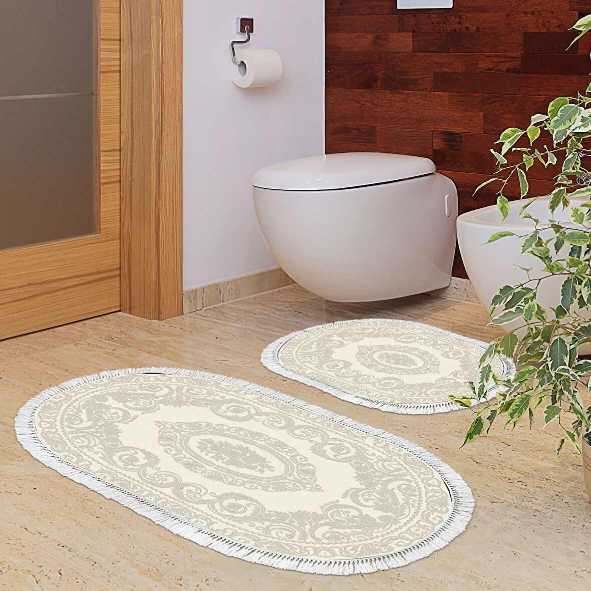 Eko Trend Djt 2 Li Yıkanabilir Kaymaz Taban Oval Banyo Paspas Klozet Takımı 747 Klasik