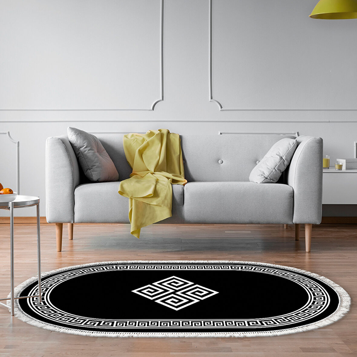 Dekoreko Kaymaz Taban Djt Salon Halısı Star Pamuk Saçaklı Oval Modern 656M