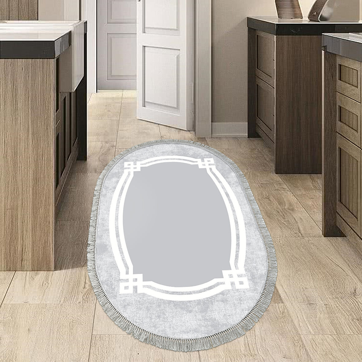 Dekoreko Kaymaz Taban Djt Mutfak Halısı Yıldız Deri Saçaklı Oval Modern 657M