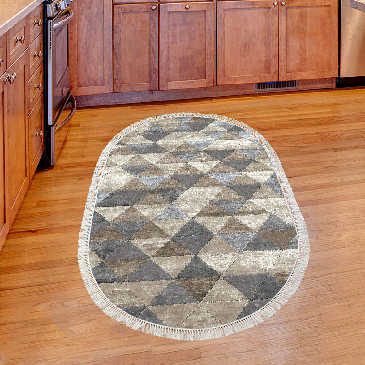 Dekoreko Kaymaz Taban Djt Mutfak Halısı Star Pamuk Saçaklı Oval İskandinav 661M