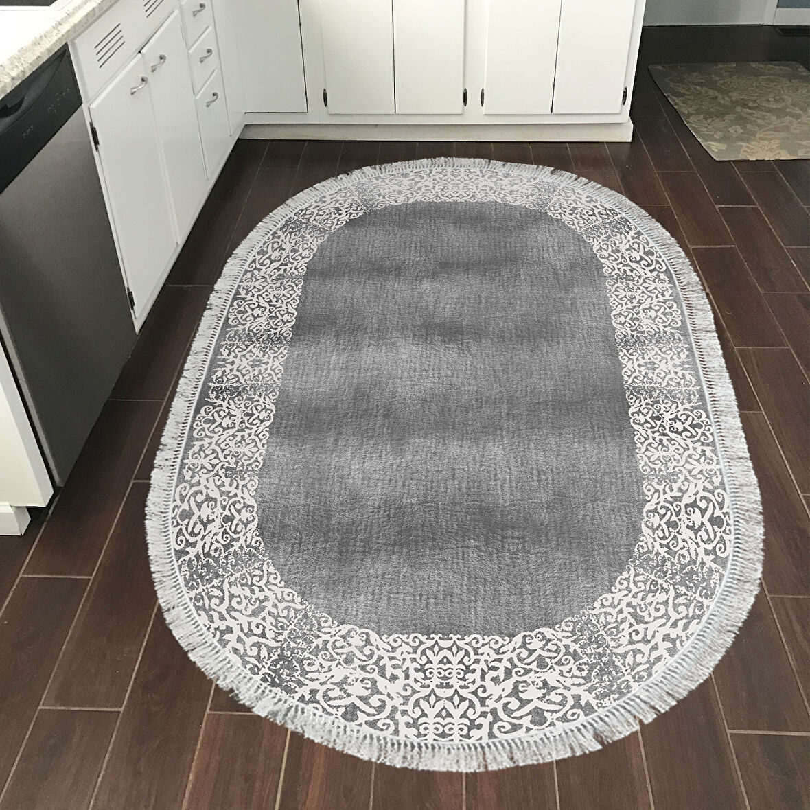 Dekoreko Kaymaz Taban Djt Mutfak Halısı Star Pamuk Saçaklı Oval Modern 1460