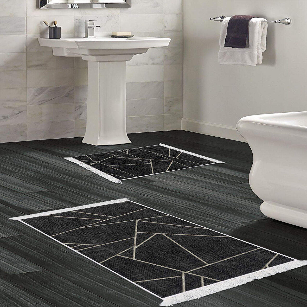 Eko Trend Djt 2 Li Yıkanabilir Kaymaz Taban Banyo Paspas Klozet Takımı 717 Modern