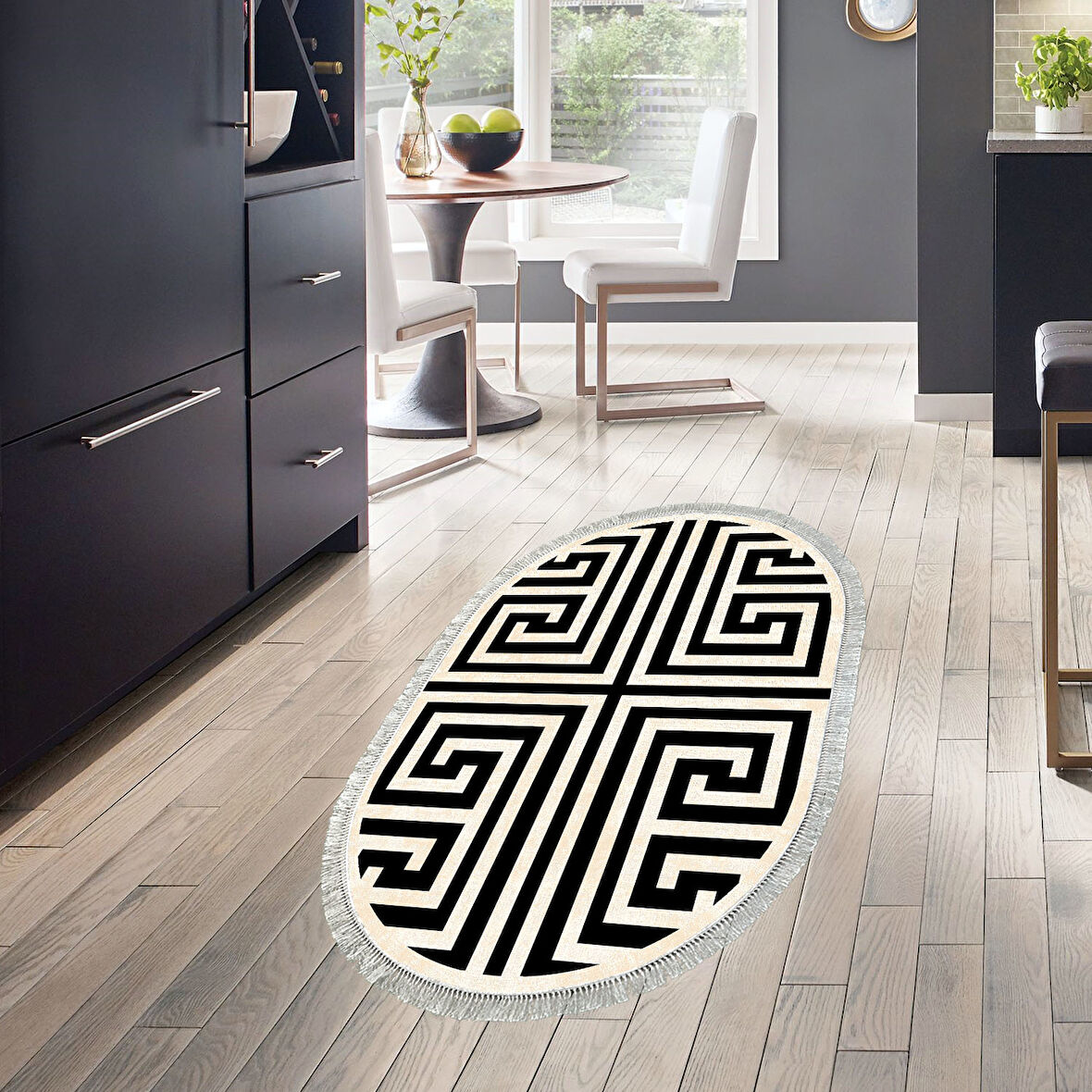 Dekoreko Kaymaz Taban Djt Mutfak Halısı Star Pamuk Saçaklı Oval Modern 658M