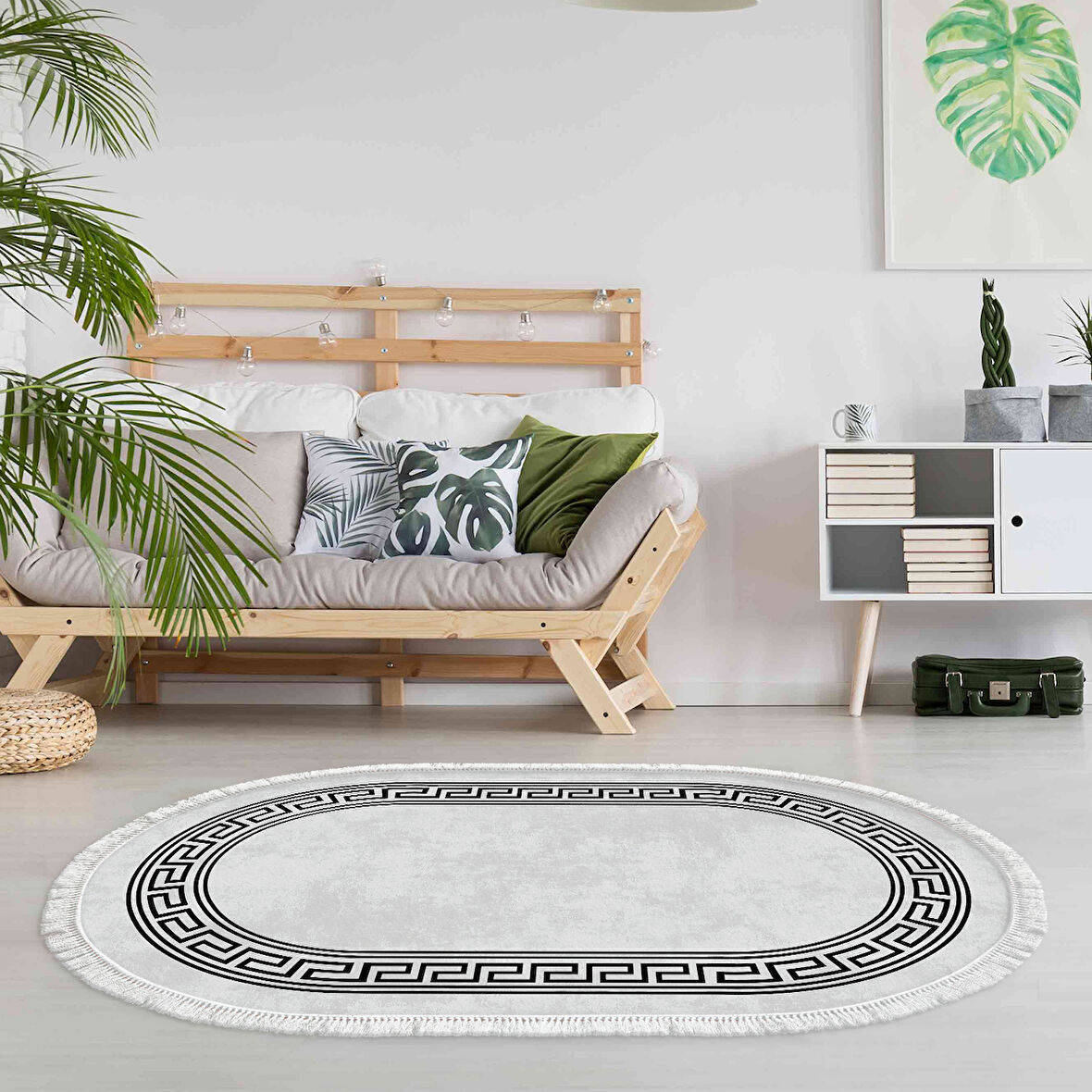 Dekoreko Kaymaz Taban Djt Salon Halısı Trend Saçaklı Oval Modern 626M