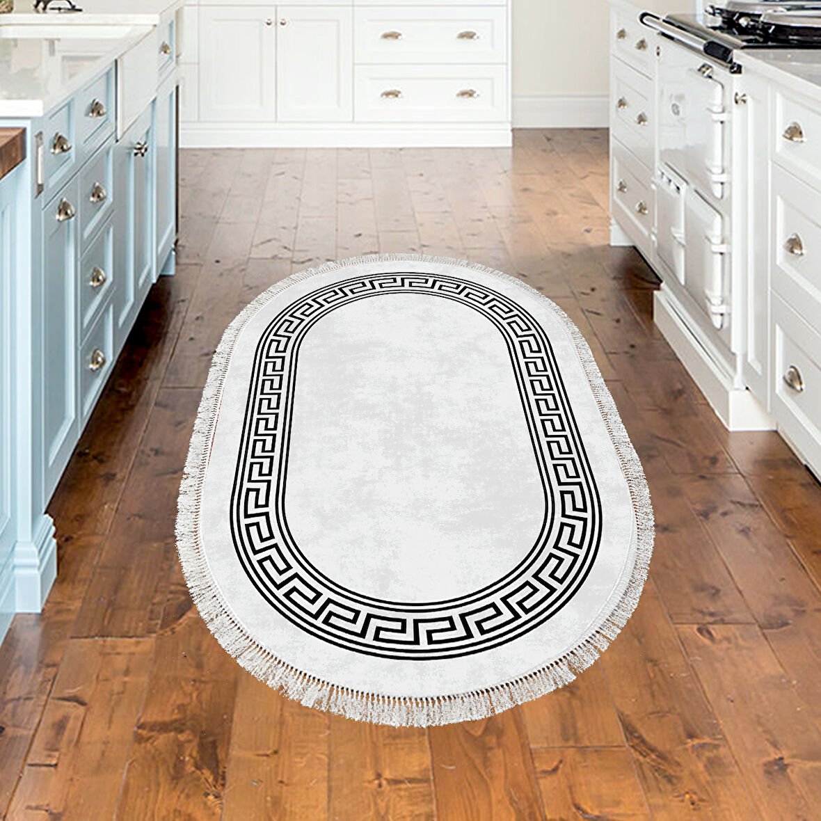 Dekoreko Kaymaz Taban Djt Mutfak Halısı Trend Saçaklı Oval Modern 626M