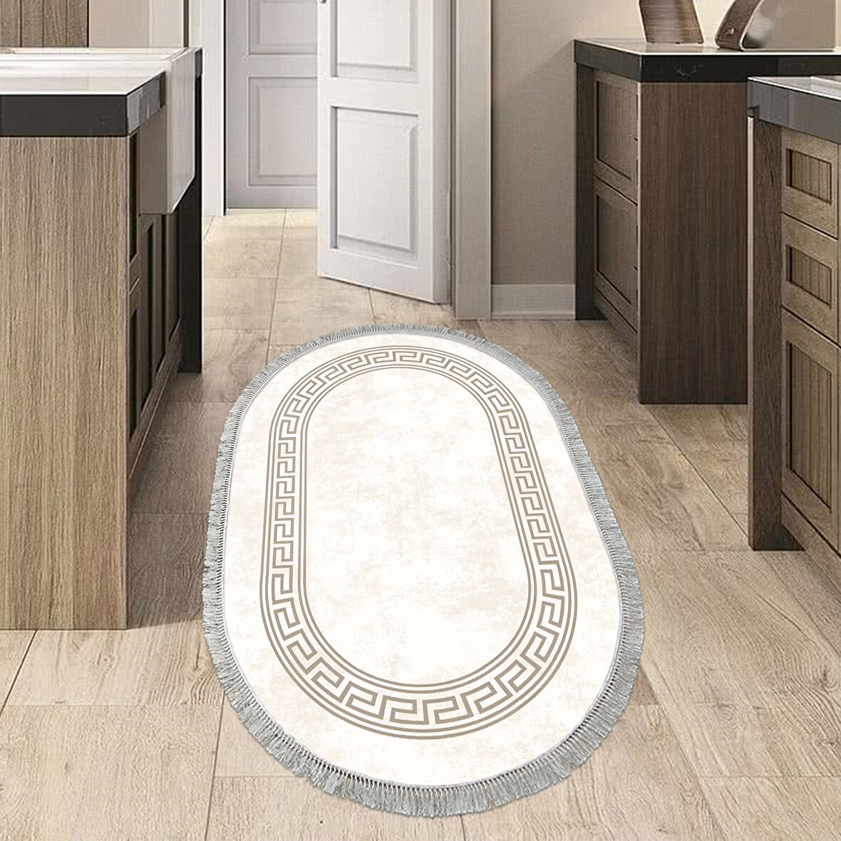 Dekoreko Kaymaz Taban Djt Mutfak Halısı Trend Saçaklı Oval Modern 626M