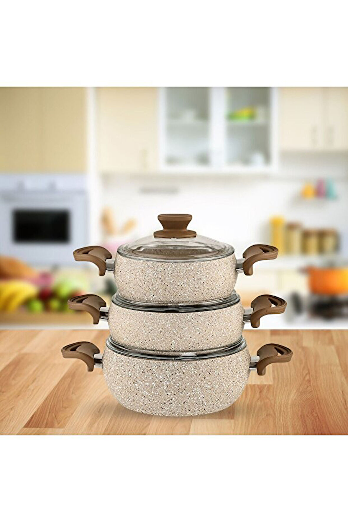 Amboss Tencere Seti 3 Lü Krem PRM-041